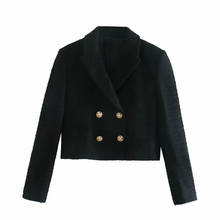 PUWD-Chaqueta corta de Tweed para mujer, abrigo Vintage de doble botonadura, Tops de color negro, moda de otoño, 2020 2024 - compra barato