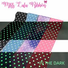 3"75mm Heart White Ink Printing Glow in the Dark Solid Color Jeans Printed Grosgrain Ribbon DIY Valentine's Day 50yards/roll 2024 - buy cheap