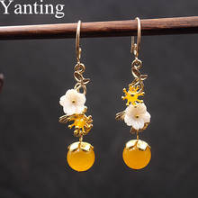 Yanting Yellow Chalcedony Drop Earrings For Women Natural Shell Flower Luxury Palace Vintage Earrings Women's Accessories 0339 2024 - buy cheap