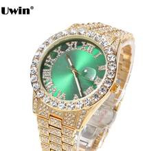 UWIN Green and Red Dial Watches Full Iced Out Men Stainless Steel Belt Fashion Luxury Rhinestones Quartz Wristwatches for Men 2024 - buy cheap