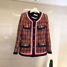 Black Red Plaid Tweed Jackets Women Vintage Harajuku Coat Bomber Jacket Autumn Winter Outwear Europe Lion Buttons O-Neck A507 2024 - buy cheap