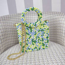 Bolso de mano tejido con perlas de camuflaje, bolsa de mensajero de gran capacidad, color verde, nicho fresco, hecho a mano, novedad 2024 - compra barato