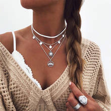 Bohemian retro Alloy Fan Pendant Necklace Women Layered Long tassel circle Sweater chain 2024 - buy cheap