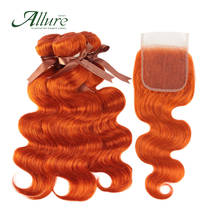 Cabelo encaracolado ondulado, laranja, remy, brasileiro, cabelo humano, fechamento, frete grátis 2024 - compre barato