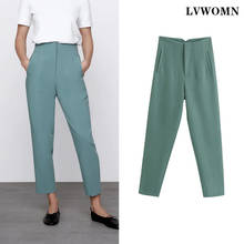 Женские офисные брюки LVWOMN Za, элегантные брюки с высокой талией и карманами, шикарная на пуговицах, длинные брюки на бедрах, уличная одежда, весна 2021 2024 - купить недорого