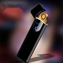 Ultra-thin Metal Cigarette Electronic Lighter USB Windproof Flameless Rechargeable Electric Coil Lighter Plasma Touch Sensing 2024 - buy cheap