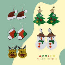 QUMENG 2020 Cartoon Santa Christmas Tree Snowman Elk Boots acrylic Drop Earrings for women xmas decorations hats Jewelry gift 2024 - buy cheap