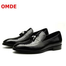 Лоферы OMDE мужские с бахромой, натуральная кожа, без застежки, деловые классические туфли, свадебная обувь, черные 2024 - купить недорого