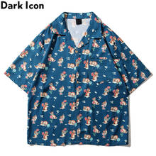 Dark Icon-camisa hawaiana con estampado de animales para hombre, Polo de Material fino Vintage, ropa de calle 2024 - compra barato