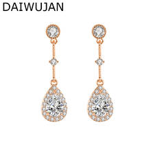Daiwujan brincos luxuosos de cristal, brincos com pingente de gota em ouro rosé e prata para mulheres, joias de festa para casamento e noivado 2024 - compre barato