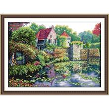 Bela vila paisagem ponto cruz padrão castelo britânico 11ct 14ct kit de bordado artesanal faça você mesmo pintura decorativa do bordado 2024 - compre barato