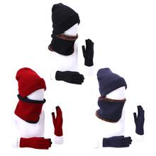 Unisex 3Pcs Beanie Hat Infinity Circle Scarf Touchscreen Gloves Set Winter Knit Plush Lined Skull Cap Neck Warmer Mitten 2024 - buy cheap
