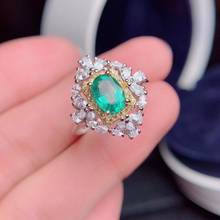 Tamanho grande charme verde esmeralda anel de pedra preciosa feminino anel de prata jóias finas natural real gem 925 anel de prata esterlina presente novo 2024 - compre barato