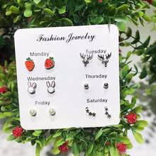 Monday To Sunday Fashion Lovely Stud Earrings for Women Personality Design Geometric Daily A Week Earrings 6 Pairs Set 2024 - buy cheap