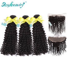 Rosabeauty 3 Bundles Deep Wave Bundles With Lace Frontal Closure 8A Brazilian Hair Weave Remy Hair Extensions Ear to Ear Frontal 2024 - buy cheap