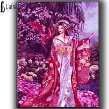 5D bordado de diamantes mujer japonesa en la pintura de flores, diamantes Cruz completa cuentas cuadradas de diamantes de imitación mosaico casa Decoración 2024 - compra barato