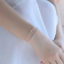 New Arrival Women Square Double Layer Bracelet Girls Jewelry Fashion 925 Sterling Silver Anklet Female Party Accessories Lady 2024 - buy cheap