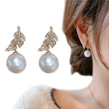 New Korean Temperament Imitation Pearl Earrings Rhinestone Leaves Stud Earrings Wedding Jewelry For Women Gifts 2024 - buy cheap