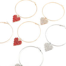 Fashion metal ring rhinestone heart-shaped earrings women's creative popular dangle earrings party jewelry accessories 2024 - buy cheap