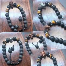 Free Shipping Natural Black Lava Stone Beads Skeleton Knight Animal Tiger Eye Bead Men Rope Chain Homme Bracelet For Women Gift 2024 - buy cheap