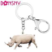 Bonsny Acrylic Rhinoceros Keychains Key Ring Big Printing Animal Jewelry For Women Kids Teens Classic Gift Wallet Accessories 2024 - buy cheap