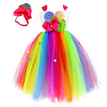 Sweet Rainbow Candy Girls Tutu Dress Ankle Length Colorful Balls Lollipop Cosplay Costume Kids Pageant Birthday Clothes Outfit 2024 - buy cheap