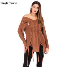 Streetwear Bandage Sweaters for Women Twist Weaving V Neck Sexy Oversized Sweater Pullover Jumper Knitted Sweater Pull Femme 2024 - buy cheap