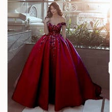 Red Prom Dresses 2020 Sweetheart Neckline Hand Made Flowers Lace Appliques Off the Shoulder Ball Gown Evening Dresses Gowns 2024 - buy cheap