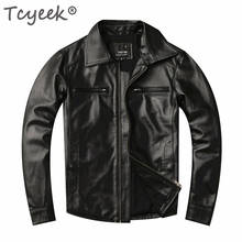 Tcyeek-chaqueta de cuero genuino para hombre, ropa de calle, abrigo de piel de oveja, informal, ajustado, para Moto, LW1660, Otoño, 2020 2024 - compra barato