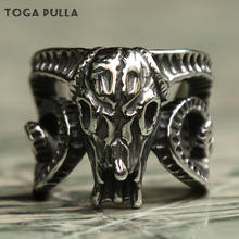 Unique Punk Gothic Goat Skull Ring Cool Mens 316L Stainless Steel Motorcycle Biker Ring Adjustable Opening Animal Ring Jewelry 2024 - buy cheap