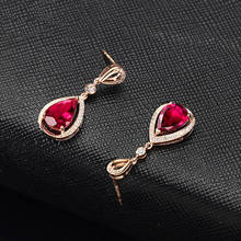 BLACK ANGEL 18k Rose Gold Pigeon Blood Water Drop Shaped Ruby 925 Sterling Silver Drop Earrings For Women Wedding Jewelry 2024 - buy cheap