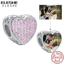 925 Sterling Silver Pink Crystal Heart Beads Charm Fit Original Bracelets Bangles DIY Personalized Custom Photo Wedding Jewelry 2024 - buy cheap