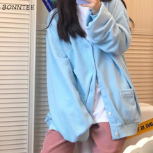 Sweatshirts Women Korean V-neck Long-sleeve Solid Loose College Kawaii Pockets Zip-up Casual All-match Blue Fashion Vintage Ins 2024 - buy cheap