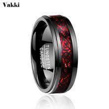 VAKKI 8mm Men's Ring Elegant Cool Electroplated Black Inlay Red Opal Dragon Pattern Step Tungsten Carbide Ring Size 5-15 2024 - buy cheap