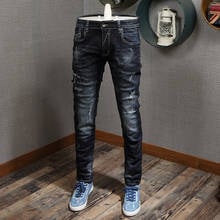 Italian Style Fashion Men Jeans Retro Black Blue Slim Fit Destroyed Ripped Jeans Men Baggy Pants Vintage Hip Hop Jeans Hombre 2024 - buy cheap