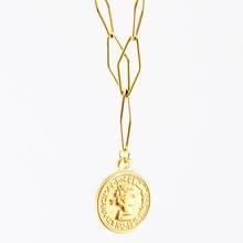 Prata cor/cor do ouro aço inoxidável moeda colar para as mulheres medalhão de metal pingente colar gargantilha boho jóias collier 2024 - compre barato