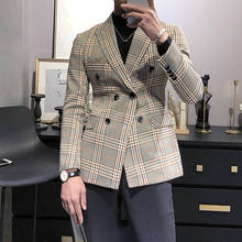Мужской двубортный Блейзер, клетчатый, модный пиджак для мужчин, мужской, мужской, в британском стиле, 2021 2024 - купить недорого