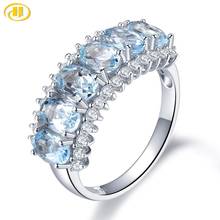 Женское кольцо с натуральным аквамарином Hutang, однотонное обручальное кольцо из стерлингового серебра 925 пробы с синим драгоценным камнем, э... 2024 - купить недорого