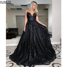 YUNUO Sequin vestidos formales Black Formal Evening Gowns A-line Spaghetti Straps Prom Dresses robes de soirée Back Lace Up 2024 - buy cheap