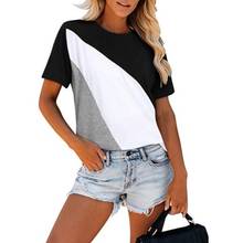 Camiseta clásica para mujer, Tops de manga corta con cuello redondo, camisetas de colores mezclados para mujer, Top de retazos a la moda de verano 2021 2024 - compra barato