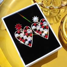 Pendientes de cristal con forma de corazón para mujer, aretes colgantes con diamantes de imitación rojos, perlas de lujo, joyería, regalo 2024 - compra barato