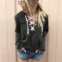 Women's Hooded Sweatshirt  Autumn Hoodies Pullover Long Sleeve Sports Top Deep V Neck Cross Lace Up Moletom Feminino 2024 - buy cheap