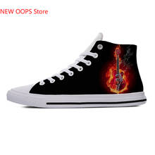 Fire Flame Music Funky Guitar Rock Fashion Lightweight High Top Canvas Shoes Men Women Casual Breathable Sneakers 2024 - buy cheap