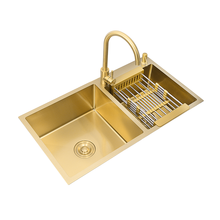 Pia manual acima da bancada dourada 304, de aço inoxidável, pia de cozinha, tigela única, sob o suporte da cozinha, escorredor com cesta de ouro 2024 - compre barato