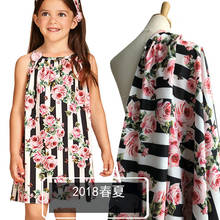 European and American catwalk models flower children's black stripes rose pattern digital printing fabrics senior printing cloth 2024 - buy cheap