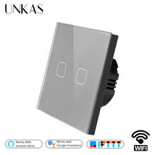 UNKAS Gray Panel EU Standard Tuya / Smart Life / Ewelink 2 Gang 1 Way WiFi Wall Light Touch Switch For Google Home Alexa Outlet 2024 - buy cheap