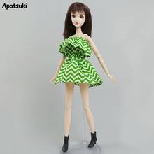 Vestido de festa para barbie verde listrado com ombro de fora, roupas para vestidos de festa para barbie, roupas de boneca, acessórios, brinquedo de criança e bebê 2024 - compre barato