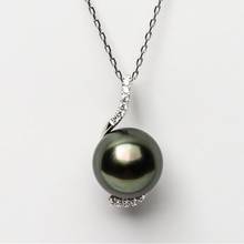 Luminous 12.5mm Round Real Tahitian Cultured Green Pearl Pendant 14k White Gold Free Shipping 2024 - buy cheap