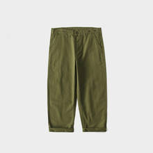 Мужская одежда в японском стиле свободные широкие прямые брюки армейский зеленый винтажные рабочие брюки мужские повседневные укороченные брюки-карго популярные брюки для мальчиков 2024 - купить недорого