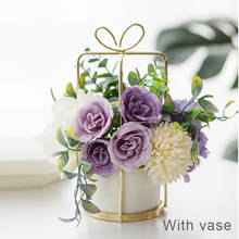 Centros de mesa de flores artificiales con jarrón, conjunto de macetas para decoración del hogar, ramo de rosas de estilo europeo, para boda 2024 - compra barato